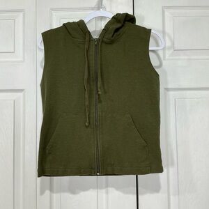 🍓 Johnny Heaven Olive Green Sleeveless Zip Up Hoodie - Medium